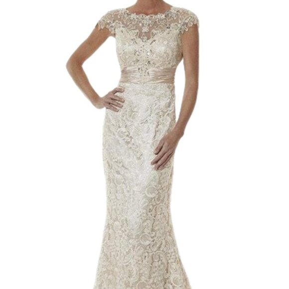 SALE NWT Christina Wu Elegance 20176 Lace Mother of the Bride Dress Cream Size 8 - Picture 1 of 9